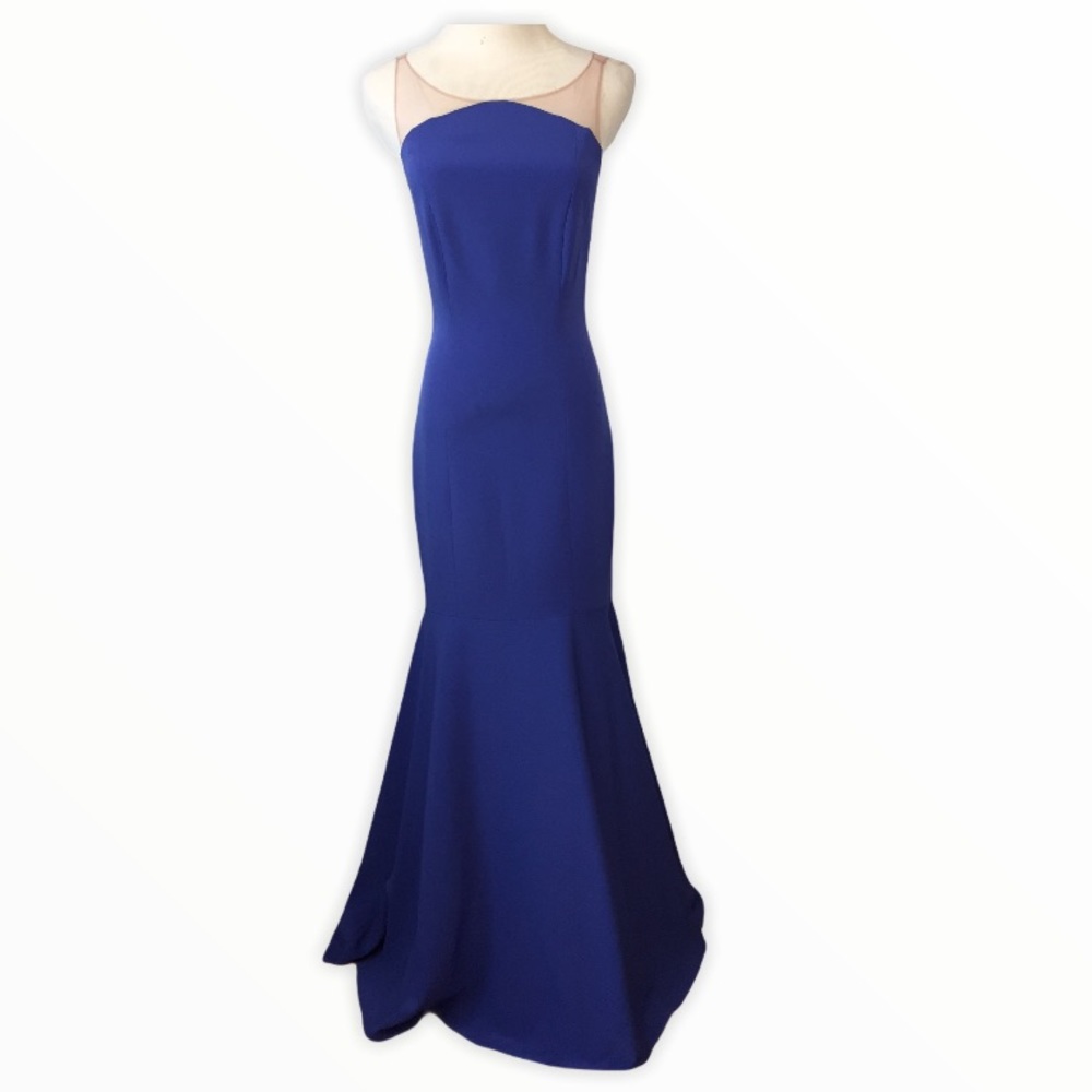 NHA Khanh Blue Mermaid Formal Gown Dress Sheer Top